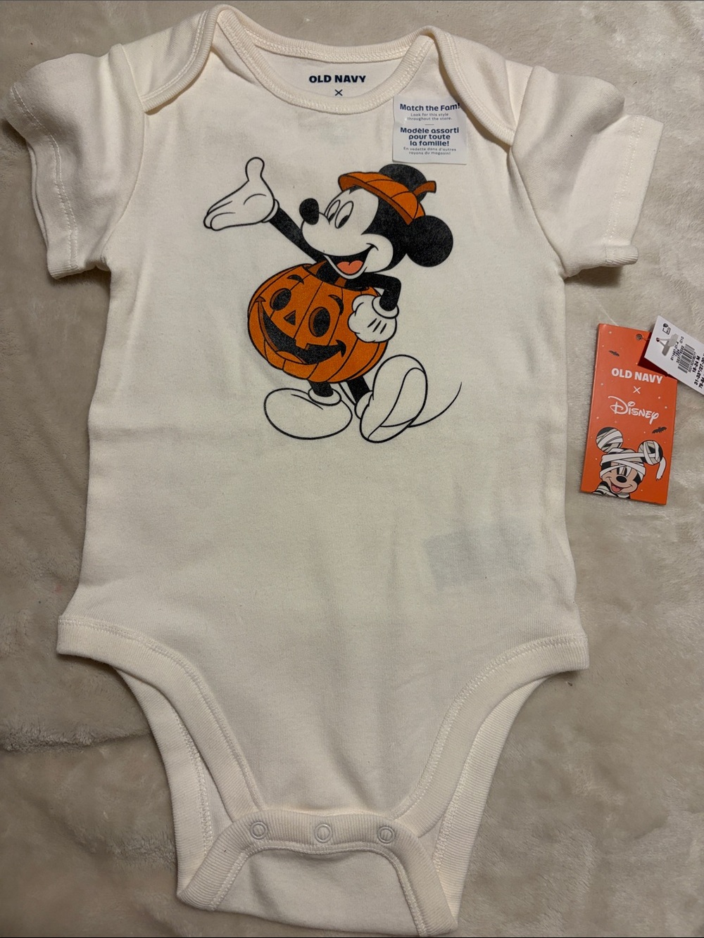 Old Navy Cream Baby Mickey Pumpkin Halloween Bodysuit